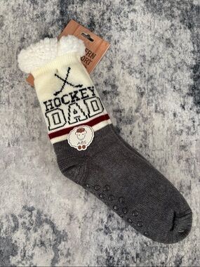 🆕 Sherpa-Lined 'Hockey Dad' Cozy Grip Socks - Cream & Charcoal
